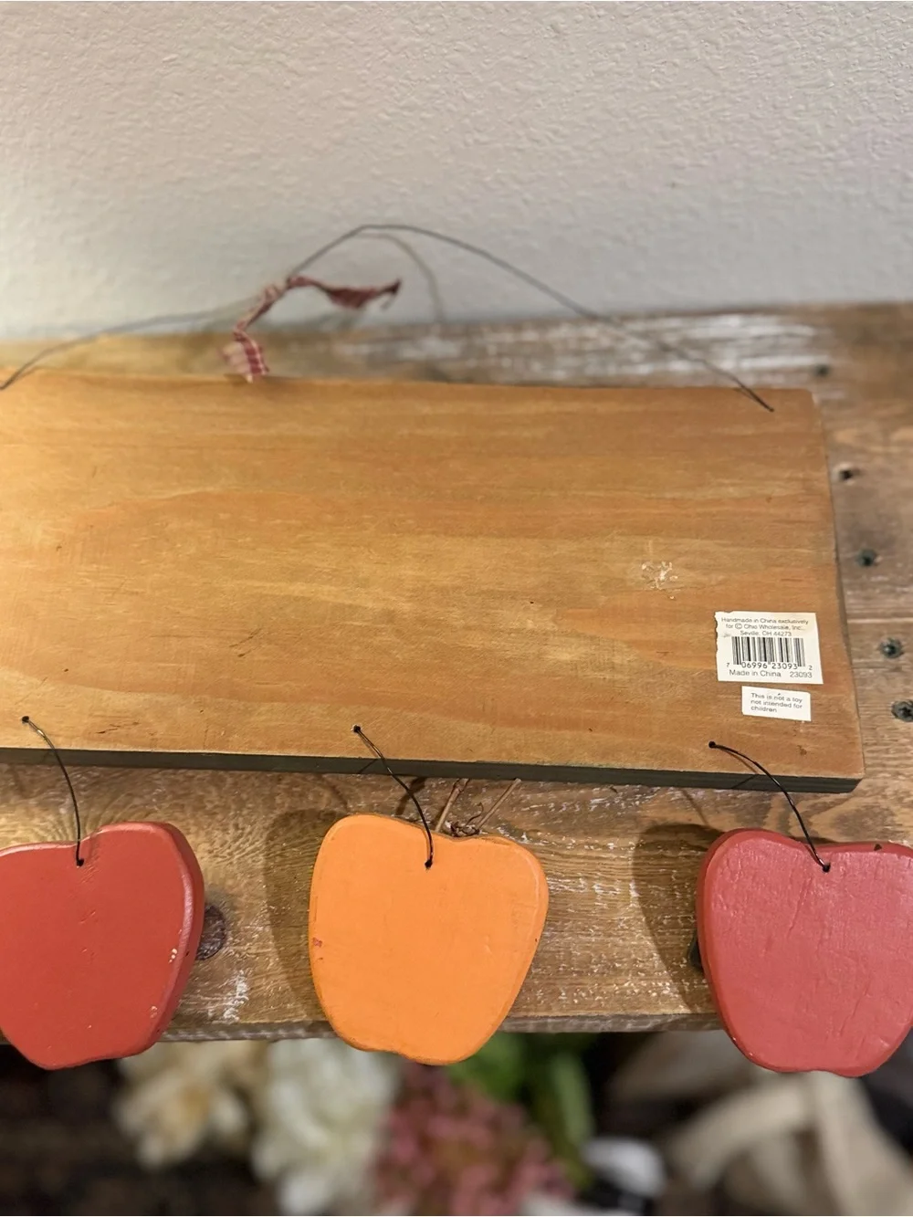 Vtg 90s Style Wooden Apple Welcome Sign Decor Country Ribbon Cottagecore